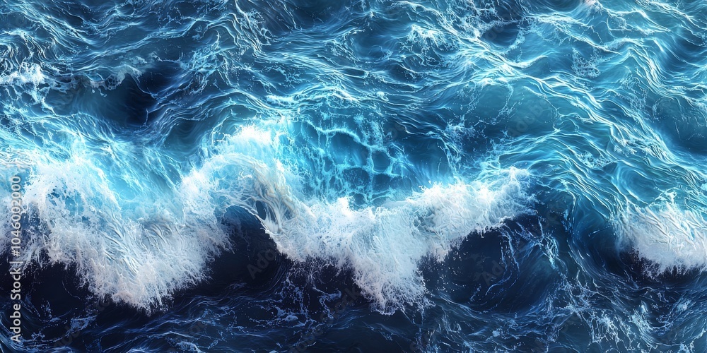 Fototapeta premium Dynamic ocean waves crashing in vibrant shades of blue and white, creating a mesmerizing scene of nature's power.