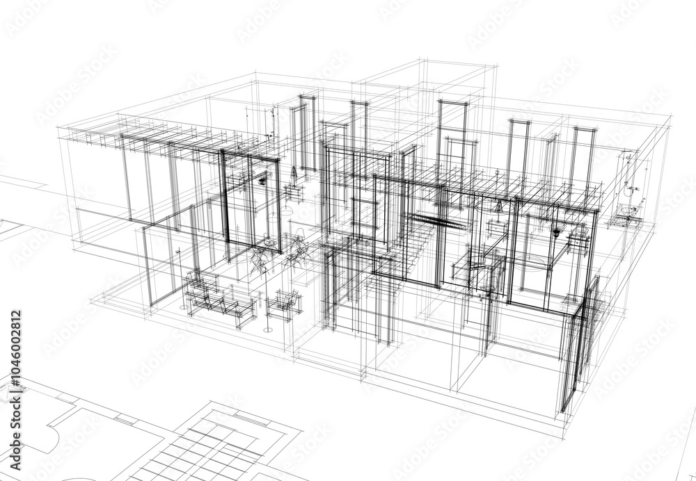 Architectural drawing of a house 3d illustration Architectural drawing of a house 3d illustration