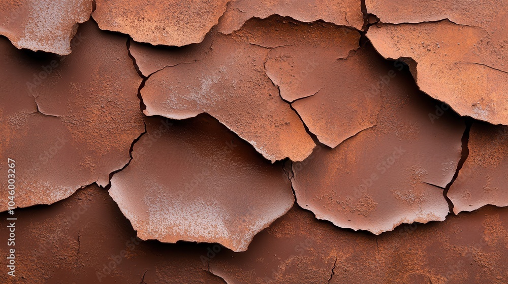 This image shows a close-up of rusted surface with peeling, cracked layers. It creates a captivating abstract pattern with rich brown and orange tones visible. This image shows a close-up of rusted surface with peeling, cracked layers. It creates a captivating abstract pattern with rich brown and orange tones visible.
