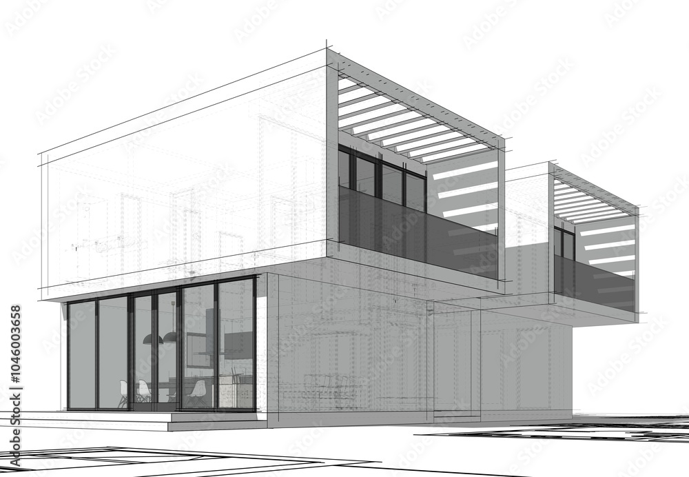 Architectural drawing of a house 3d illustration Architectural drawing of a house 3d illustration