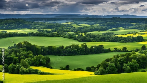 landscape with green field and blue sky