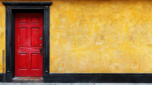   Red door in front of yellow wall