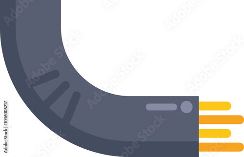 This vector illustration features a fiber optic cable bending at a right angle, symbolizing data transmission and network connectivity