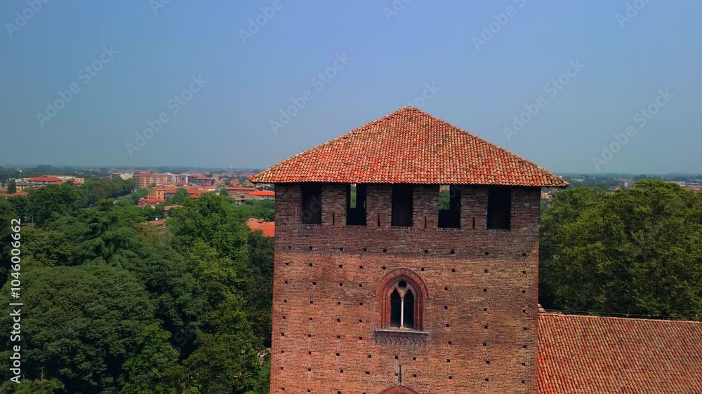 Drone view of the city with the cathedral and the castle of the Visconti dynasty and the museum, archaeological finds. City of a hundred towers historical medieval architecture. Italy Pavia 22.04.2025 Drone view of the city with the cathedral and the castle of the Visconti dynasty and the museum, archaeological finds. City of a hundred towers historical medieval architecture. Italy Pavia 22.04.2025