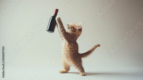 Drunkard kitten catching a bottle of wine