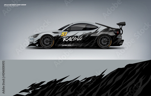 Racing Car branding with racing wrap decal or livery design. Abstract racing graphics backround. Editable vector template