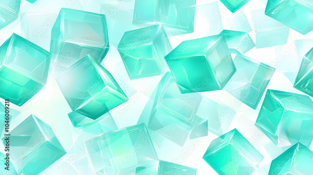 Dynamic Teal Cubes Floating Against a Bright Background, Creating a Futuristic Tech Atmosphere Dynamic Teal Cubes Floating Against a Bright Background, Creating a Futuristic Tech Atmosphere