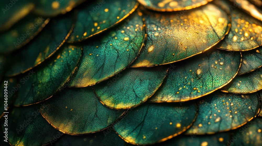 Obraz premium Iridescent Green Dragon Scales Close-Up Detail