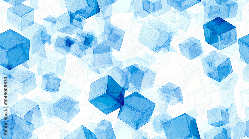 Obraz premium Floating Blue Cubes Create a Dynamic Backdrop for Innovative Technological Presentations