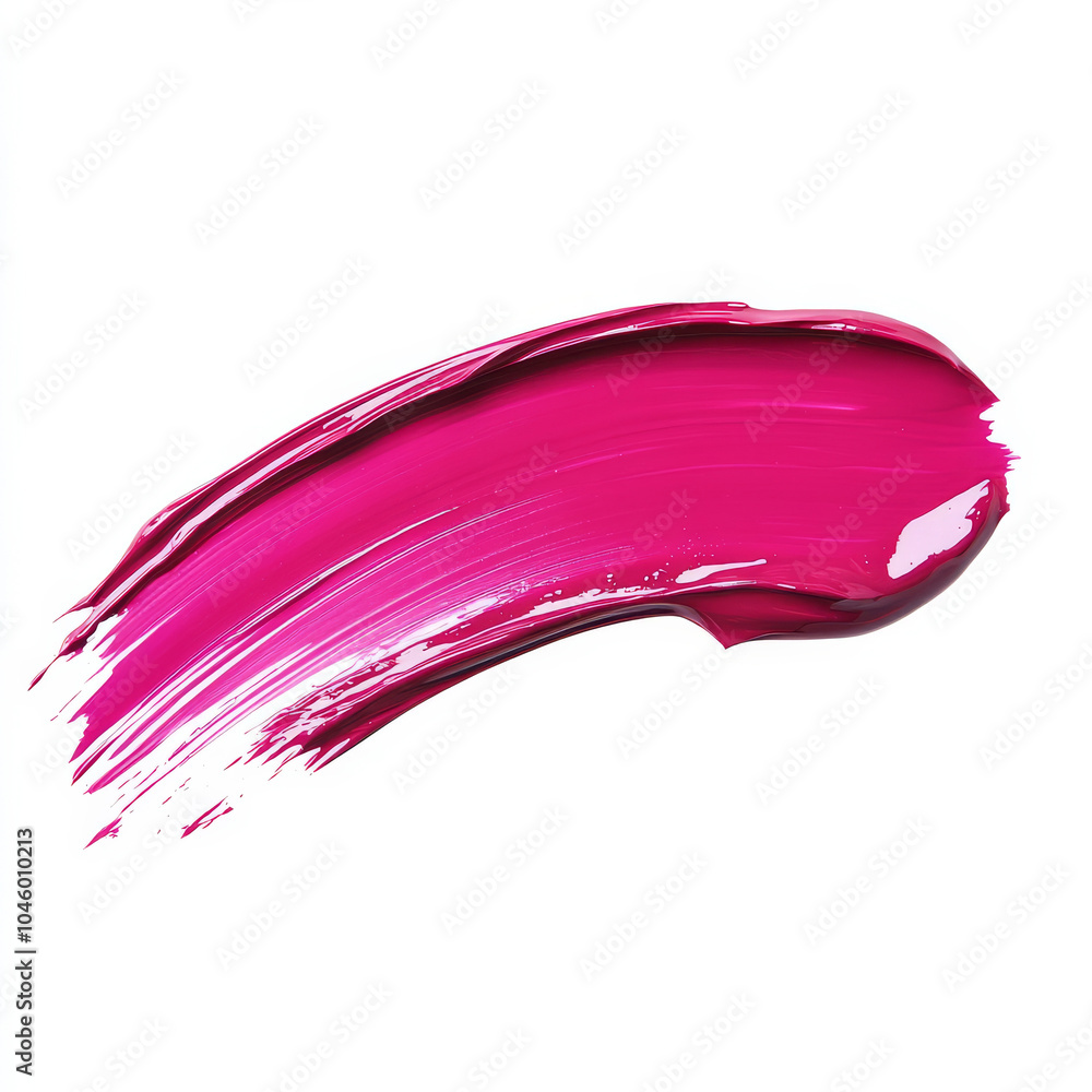 Naklejka premium A bright berry paint brush stroke, mimicking a vibrant lip stain, isolated on a white background, highlighting the juicy color and smooth application
