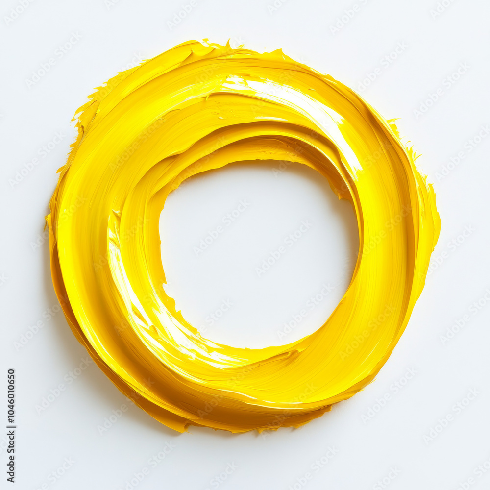 A sunny yellow paint stroke forming a circle, representing cheerfulness and warmth, isolated on a white background A sunny yellow paint stroke forming a circle, representing cheerfulness and warmth, isolated on a white background