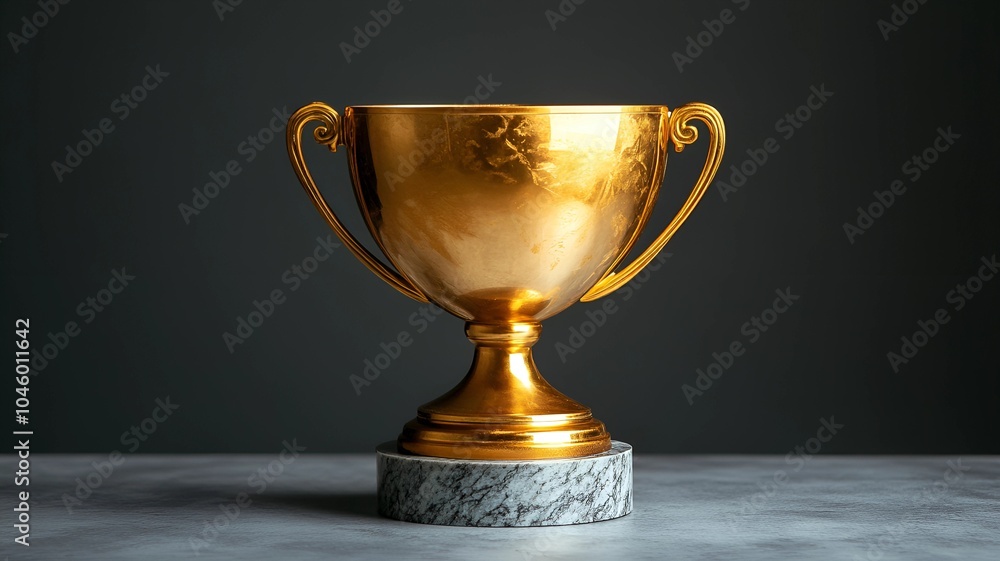 Golden Trophy with Marble Base on Dark Grey Background. Golden Trophy with Marble Base on Dark Grey Background.