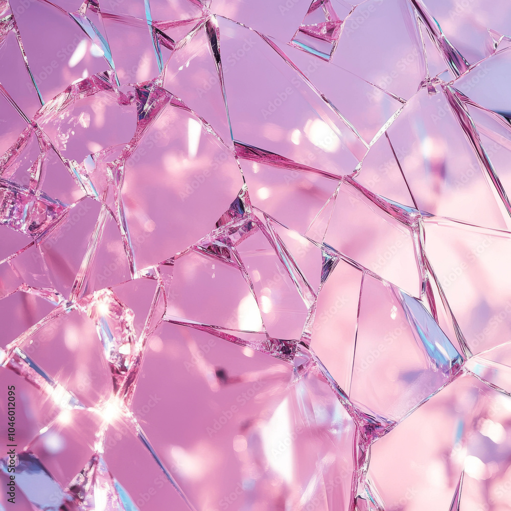 A mesmerizing broken glass texture forming an abstract pattern on a soft pastel pink background, highlighting delicate shards and shimmering light A mesmerizing broken glass texture forming an abstract pattern on a soft pastel pink background, highlighting delicate shards and shimmering light
