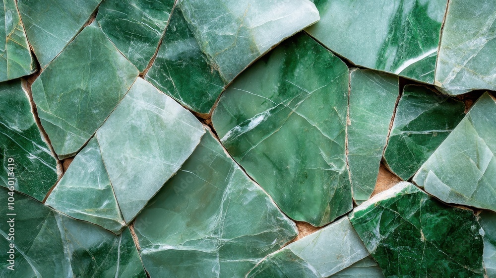 Closeup of polished green tiles creating an elegant geometric mosaic with contrasting hues and patterns, ideal for architectural and interior design inspiration. Closeup of polished green tiles creating an elegant geometric mosaic with contrasting hues and patterns, ideal for architectural and interior design inspiration.