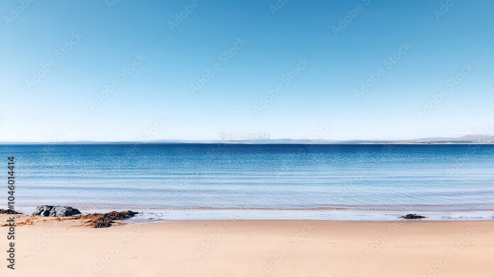   A vast expanse of water resting atop a sandy coast adjacent to an extensive sandy shore covered in copious amounts of sand