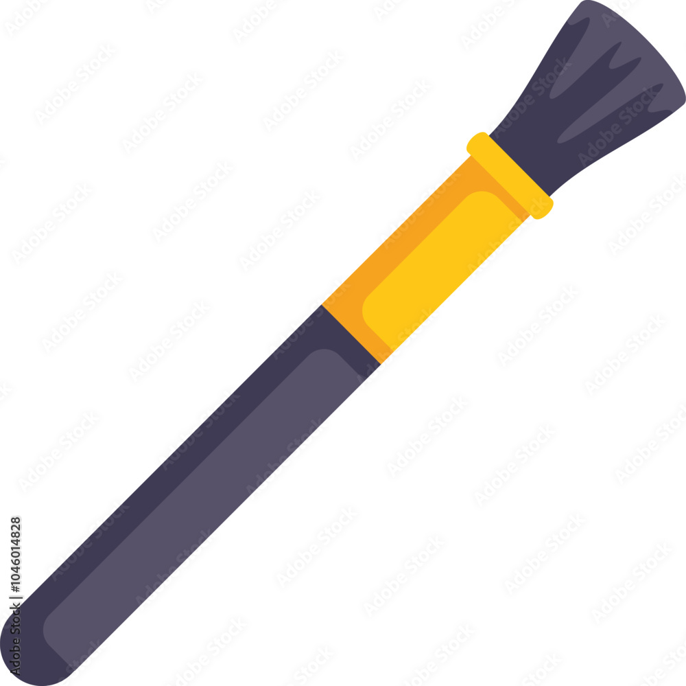 This makeup brush is applying cosmetics such as blush, foundation, eyeshadow, or highlighter This makeup brush is applying cosmetics such as blush, foundation, eyeshadow, or highlighter