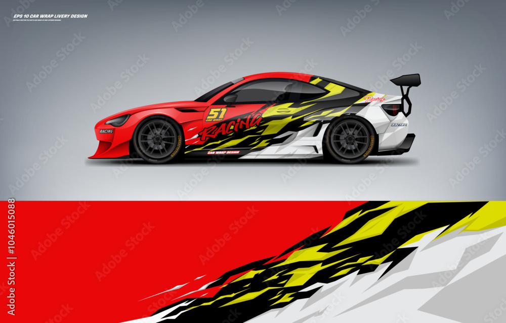 Fototapeta premium Car wrap livery design with paint splash theme with red color combination
