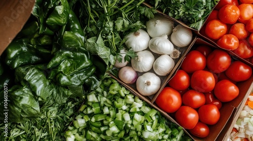 A visually pleasing arrangement of fresh vegetables, dominated by the rich green hues, showcasing the balance between color, health, and culinary delights. photo