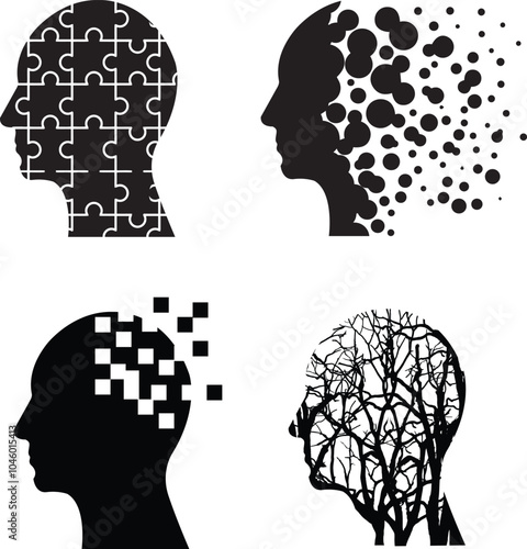 A collection of dementia illustrations for artwork compositions