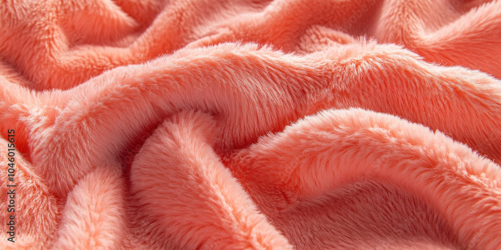 Soft coral fabric with a fluffy pile, gently folded to reveal its warm texture and inviting hue, ideal for a cheerful background or textile pattern Soft coral fabric with a fluffy pile, gently folded to reveal its warm texture and inviting hue, ideal for a cheerful background or textile pattern
