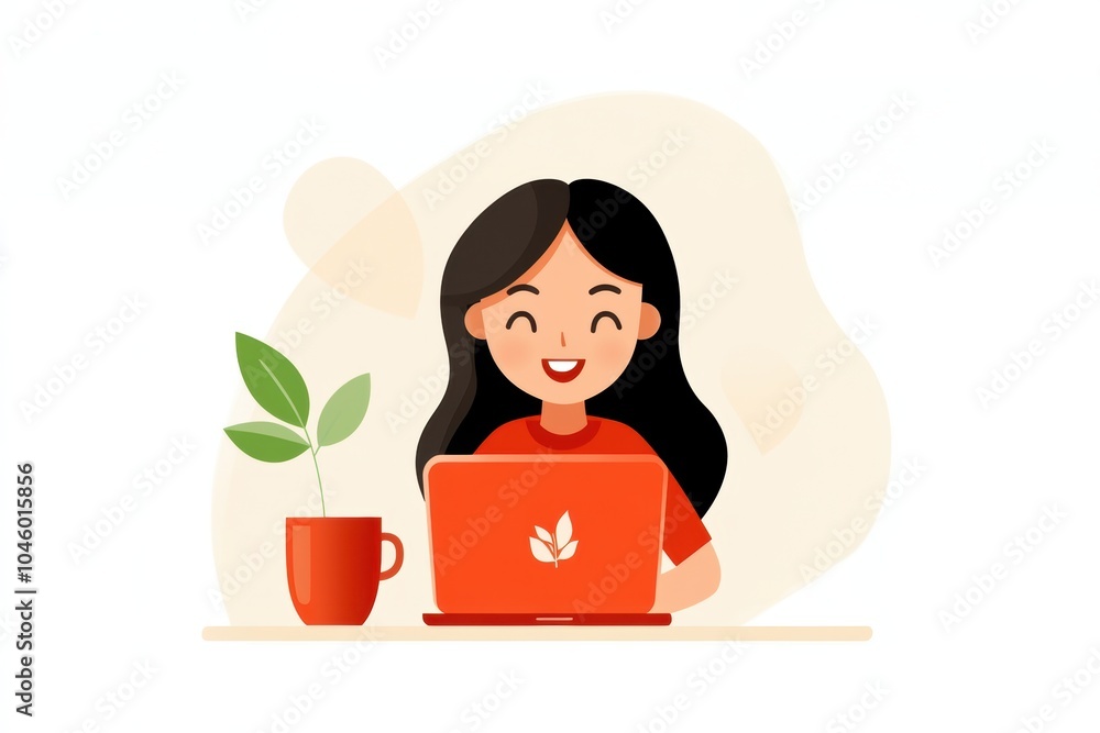 A woman sitting at a table with a laptop - Technology A woman sitting at a table with a laptop - Technology
