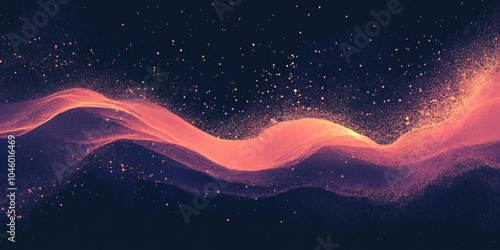 Grainy background featuring a warm coral, violet, and navy glowing color wave on a black dark backdrop, enriched with noise texture for a modern poster header design photo