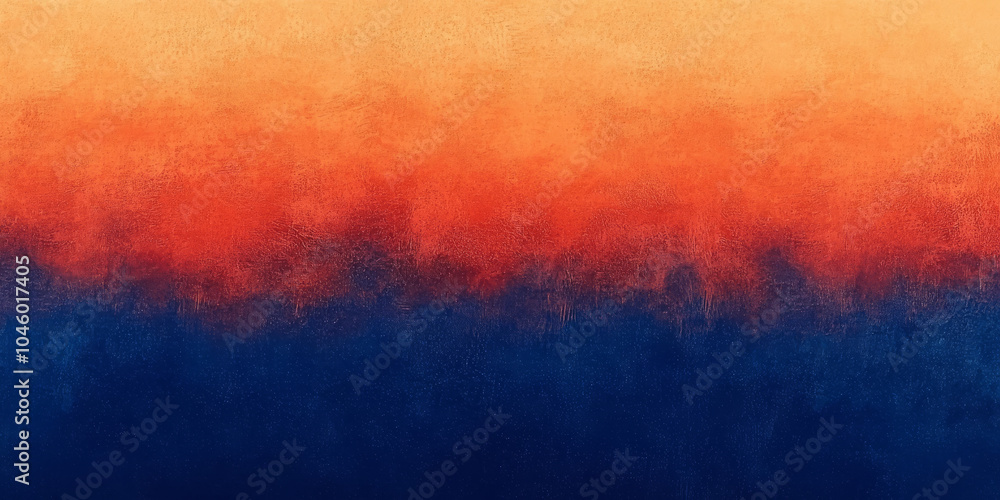 Obraz premium Warm sunset orange fading into deep indigo grainy gradient abstract background with noise texture for a striking poster or header backdrop design