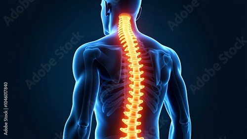 Chiropractor’s Spinal Alignment A glowing visualization of the human spine and its alignment, representing a chiropractor's focus on spinal health.