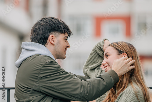 couple on the street talking intimately