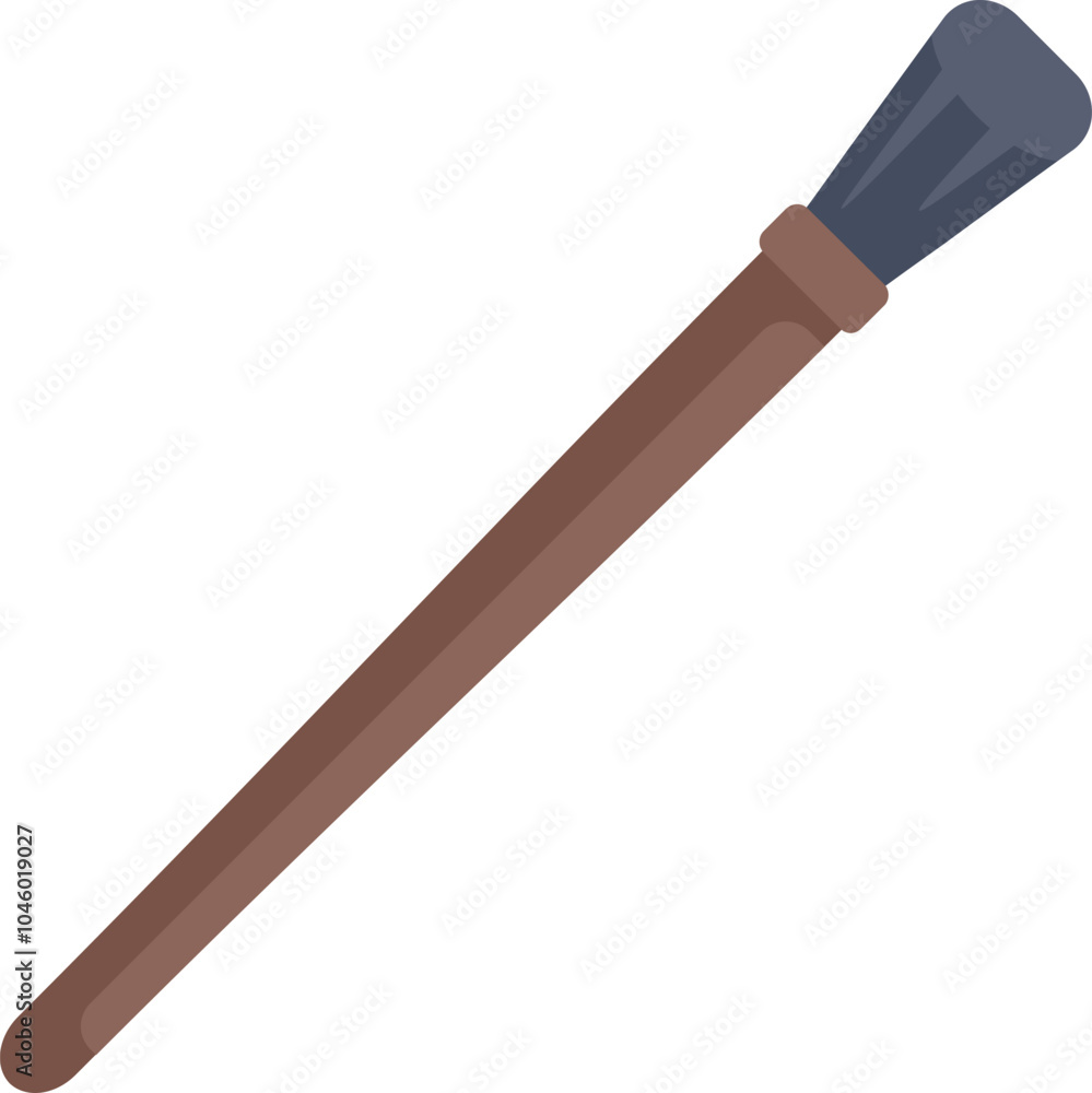 Single clean paintbrush is lying diagonally with its wooden handle visible and ready for painting Single clean paintbrush is lying diagonally with its wooden handle visible and ready for painting