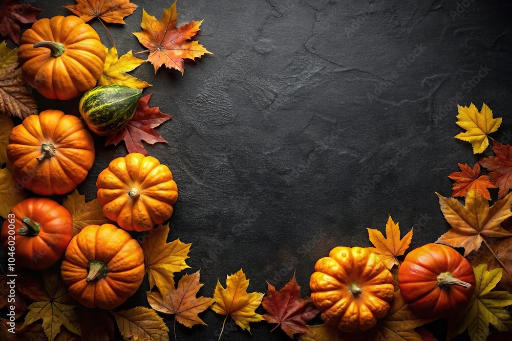 Spooky Halloween background featuring pumpkins and autumn leaves in black, orange, and yellow silhouette Spooky Halloween background featuring pumpkins and autumn leaves in black, orange, and yellow silhouette