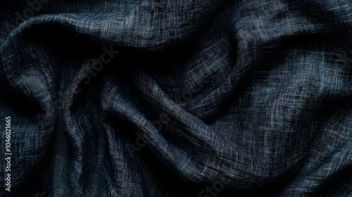 Black cotton linen fabric texture viewed from a