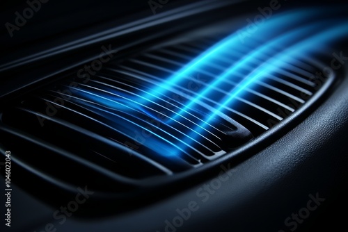 Cool Air Flowing From Car Vent, Automotive Air Conditioning, Close Up, Dark Background photo