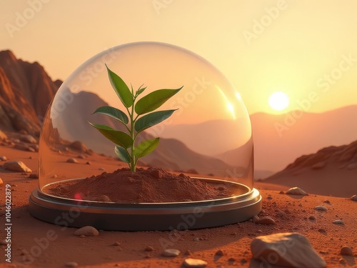 Small tree growing in the mars with sunshine  photo