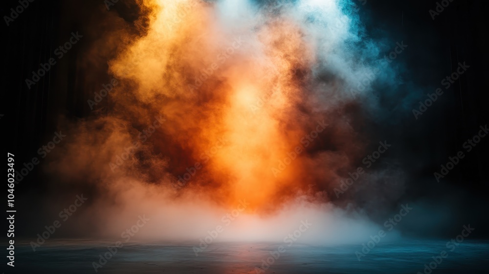 A vibrant mix of orange and blue smoke rises against a black background, creating an abstract composition full of contrast, mystery, and surreal beauty. A vibrant mix of orange and blue smoke rises against a black background, creating an abstract composition full of contrast, mystery, and surreal beauty.