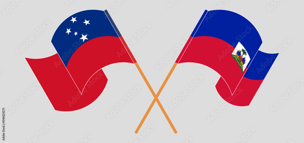 Crossed and waving flags of Samoa and Republic of Haiti. Vector illustration Crossed and waving flags of Samoa and Republic of Haiti. Vector illustration
