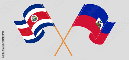 Crossed and waving flags of Costa Rica and Republic of Haiti. Vector illustration