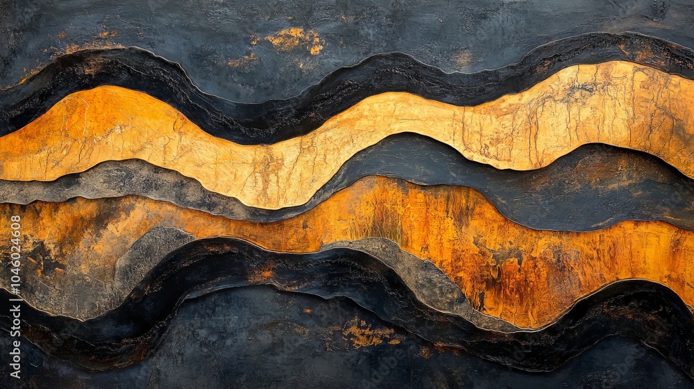 Naklejka premium Abstract wave patterns in black and gold, creating a stunning visual effect for creative projects.