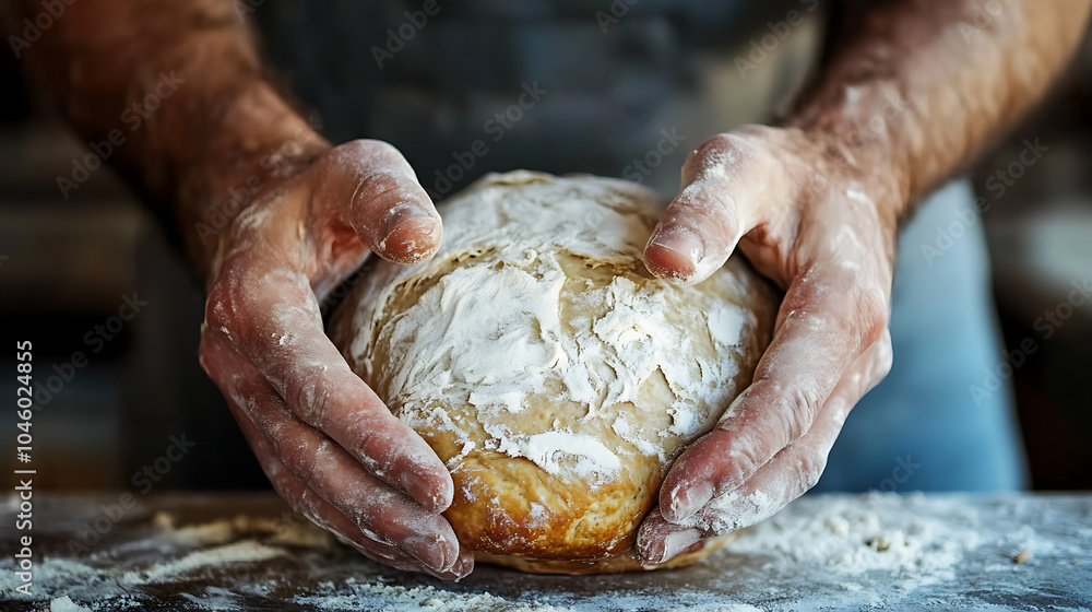 Bakers hands kneading dough for artisan bread Bakers hands kneading dough for artisan bread