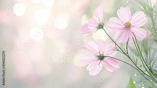  Close-up photo of a group of flowers with water droplets on their petals and a blurry background