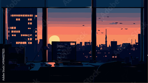 City Lights- Office Window View in Tokyo.eps