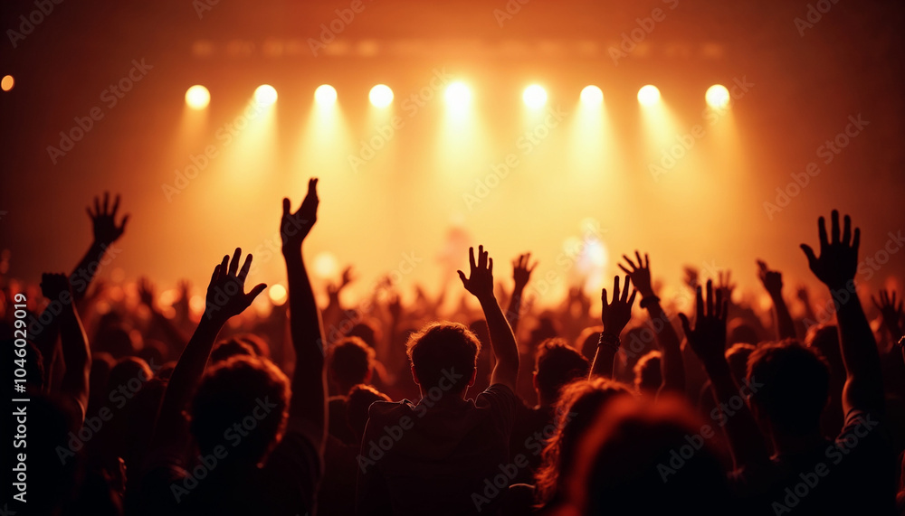A concert hall scene with silhouettes of an excited audience, emphasizing the energy of live music.
A concert hall scene with silhouettes of an excited audience, emphasizing the energy of live music.