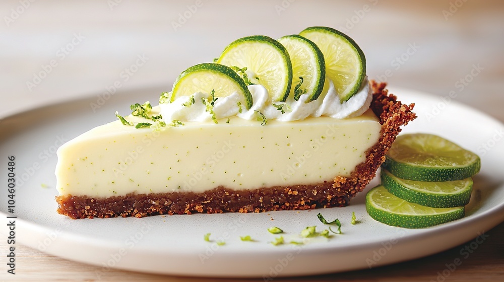 A plate covered with whipped cream, topped with cheesecake and cucumber slices A plate covered with whipped cream, topped with cheesecake and cucumber slices