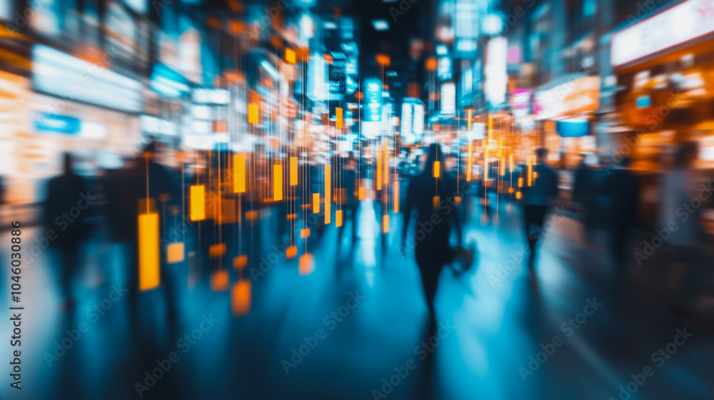 Obraz premium Group of business people silhouettes in modern office building and business network concept. Human resources with pastel innovation charts and graphs with statistics to analyze business