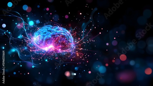 Wallpaper Mural Brainwaves and data streams radiating from a young mind, symbolizing cognitive engagement in the digital age. Abstract, digital art, blue and purple hues, glowing effects Torontodigital.ca