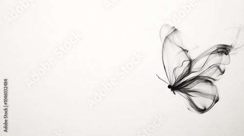   A monochrome snapshot of a butterfly soaring through the sky with smoky wings