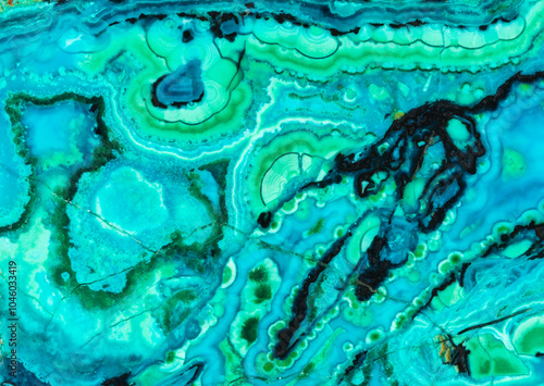 Vivid malachite and azurite mineral patterns