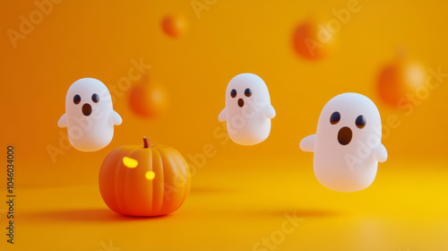 Cute Halloween theme background, There are ghost, pumpkin, Cartoon. Generative AI