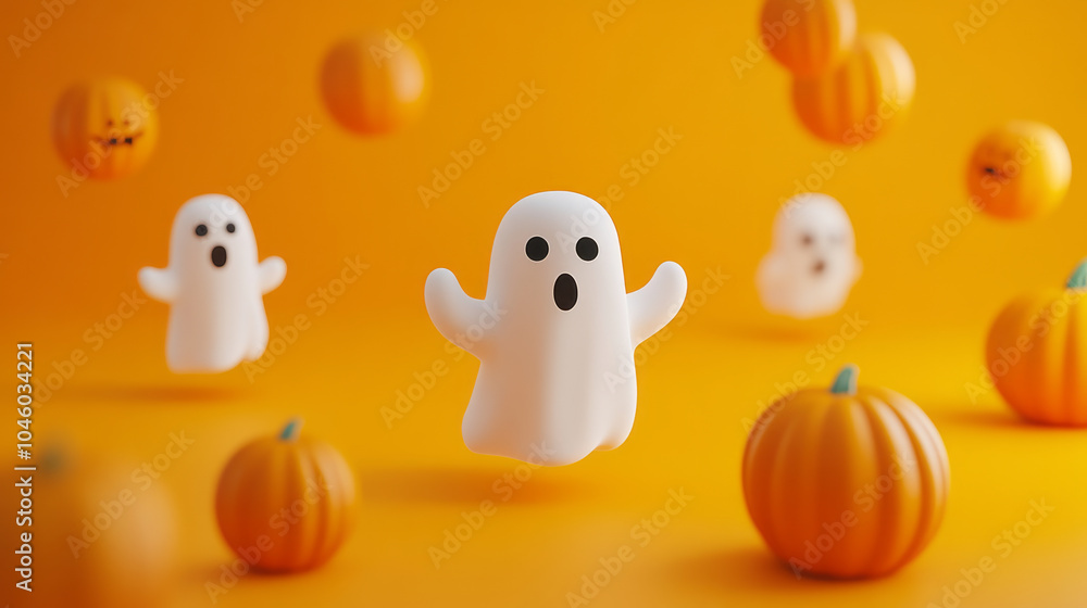 Cute Halloween theme background, There are ghost, pumpkin, Cartoon. Generative AI Cute Halloween theme background, There are ghost, pumpkin, Cartoon. Generative AI