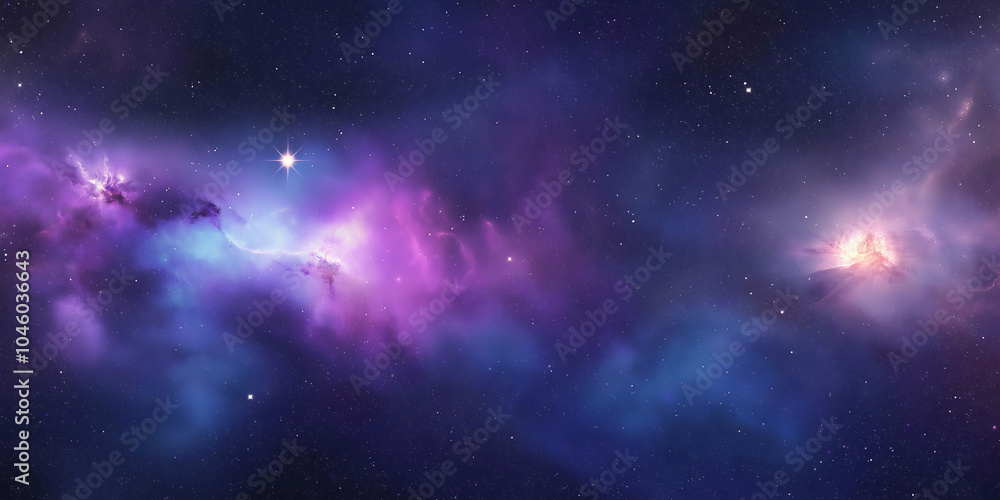 Cosmic clouds and distant stars in a vibrant, purple-hued sky. Cosmic clouds and distant stars in a vibrant, purple-hued sky.